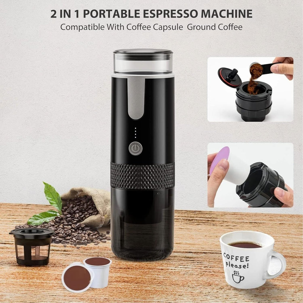 Portable Espresso Machine, Travel Coffee Maker Compatible with K Cup Capsules & Ground Coffee, 1200mah Battery, Handheld Single Serve Coffee Machine R280