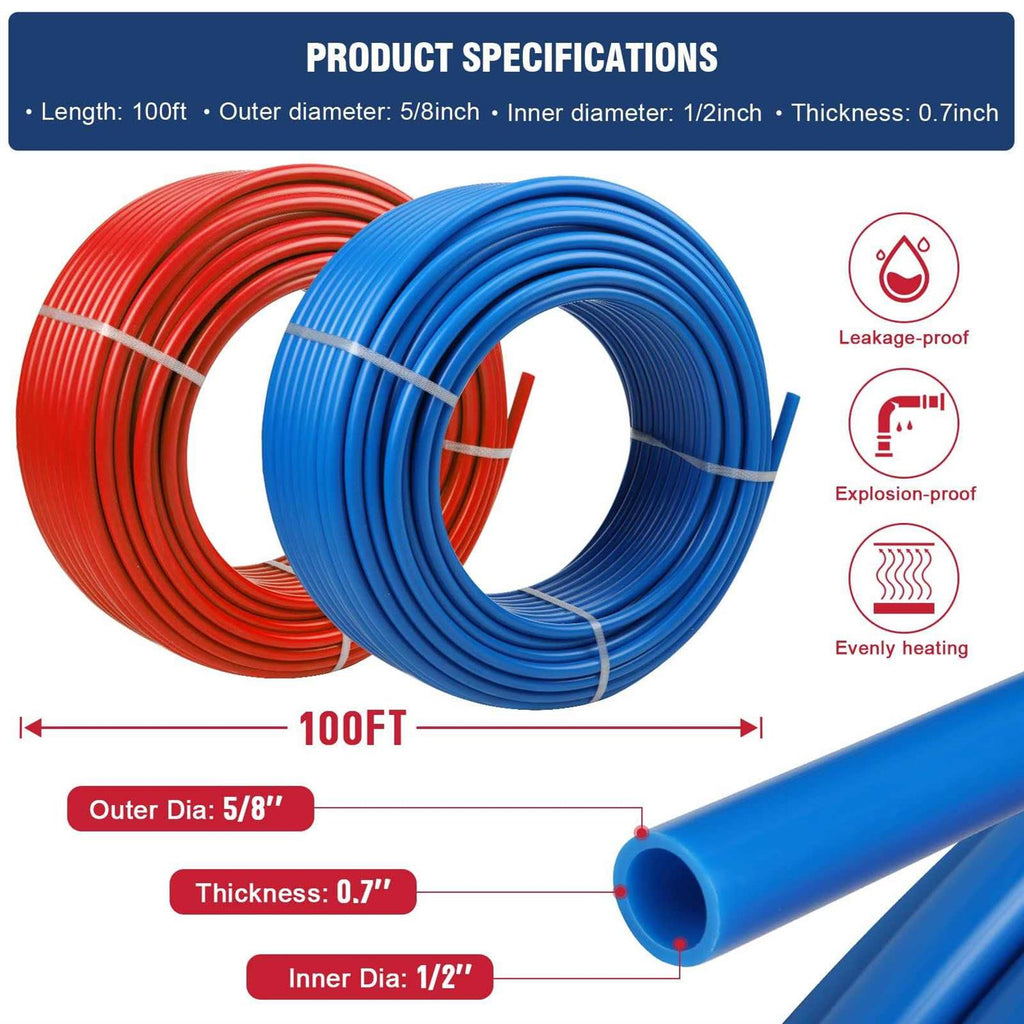 1/2 Inch 100ft 2 Rolls PEX-B Tubing Non Oxygen Barrier Flexible Pipe O279
