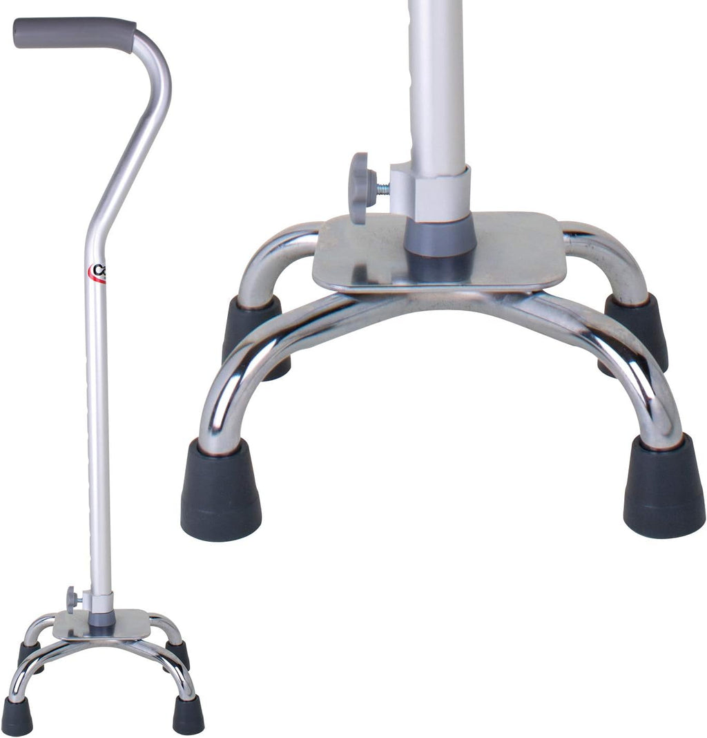 Quad Cane with Small Base, Offset Handle, Adjustable Height, Grey/Silver X55053