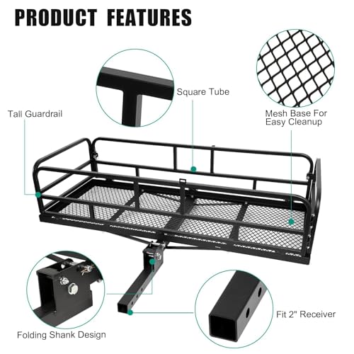 60 x 24 x 14 Inch Folding Hitch Mount Cargo Carrier with High Side Rails, 500 lbs. Capacity, 2" Receiver K535194