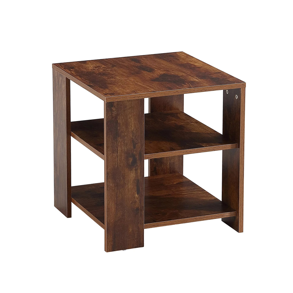 Brown Wood Small End Table with 2 Shelves L67313