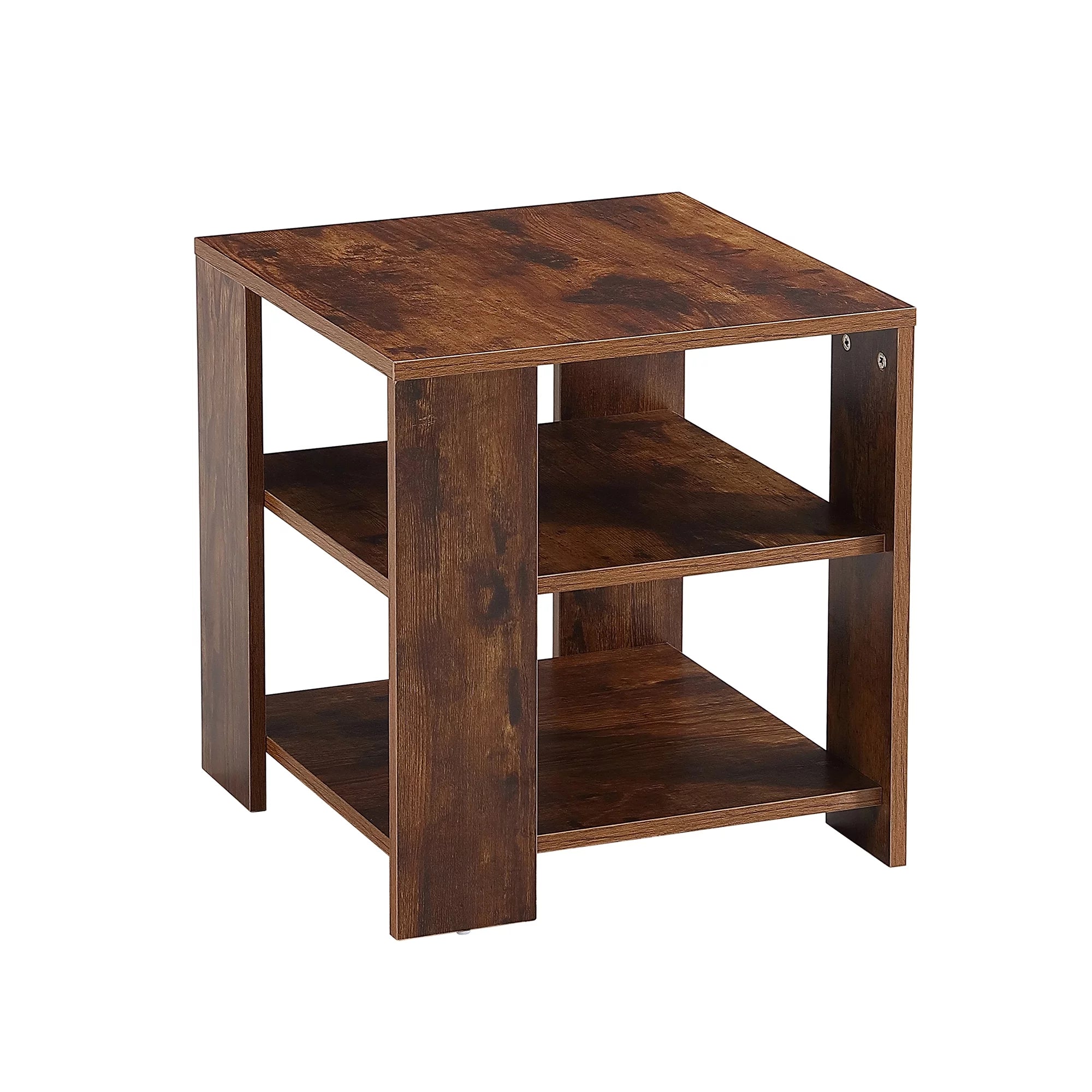 Brown Wood Small End Table with 2 Shelves L67313
