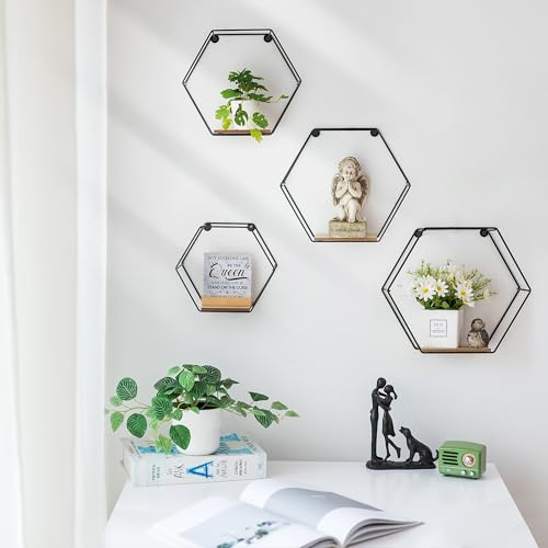 Black Metal Hexagon Shelves Set of 4 Y207