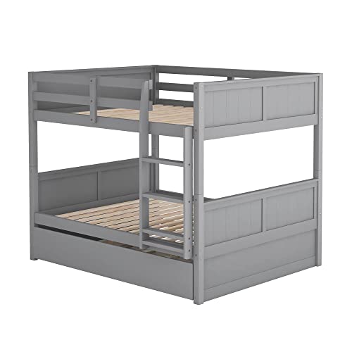 Twin Over Full Solid Wood Bunk Bed with Slide and Stairs D861371